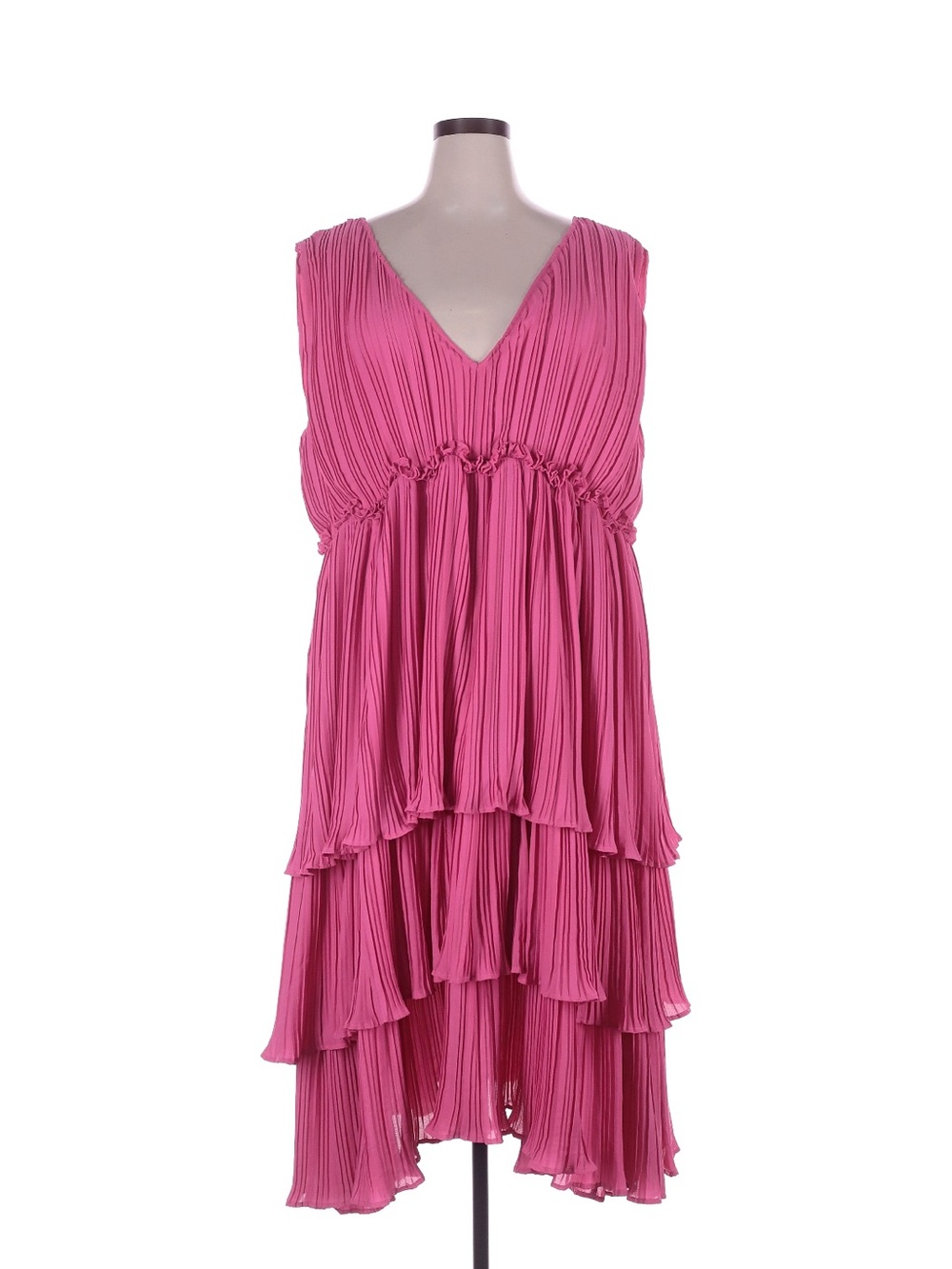 Nasty Gal Fuchsia Tiered Pleated V-Neck High-Low Dress